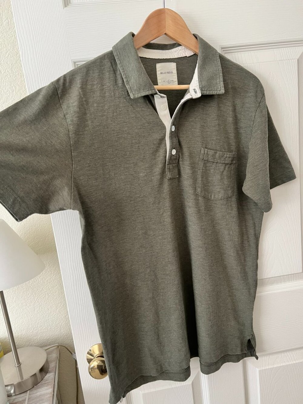 Billy Reid Men’s XL Olive Green Cotton Blend Pocket Polo Shirt